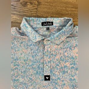 Bad Birdie Multicolor Blue Pink Coral Short Sleeve Polo